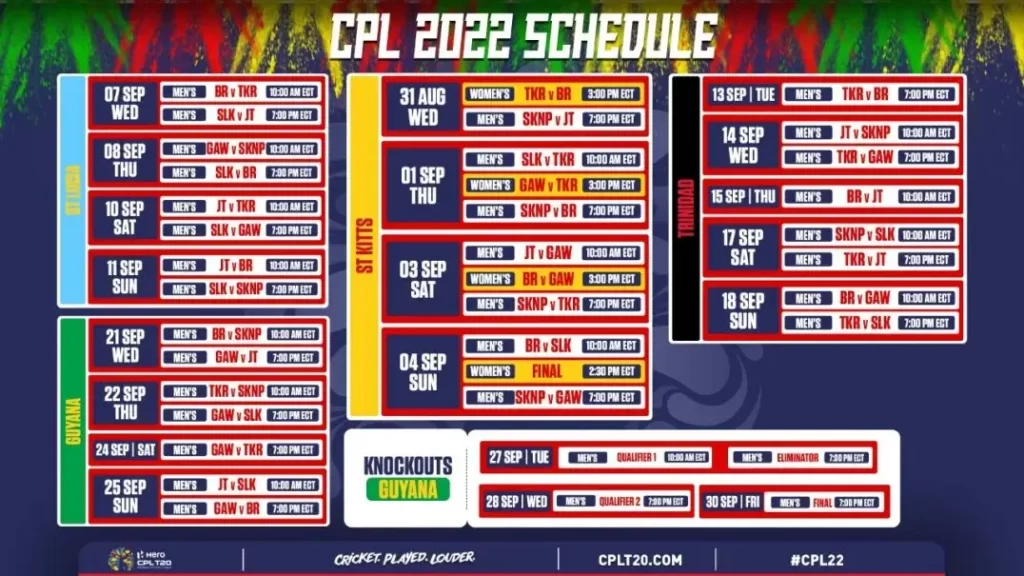 CPL 2022 schedule